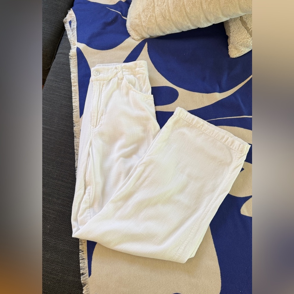 WHITE FLOWY LINEN PANTS SIZE SMALL SIMONS